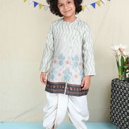 BAATCHEET Boys Floral Printed Regular Pure Cotton Kurta with Dhoti Pants-image-10