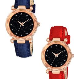 CSAMON Women Pack of 2 Embellished Dial & Textured Straps Watch GR379RG 12D BLU RED Vel L-image-114