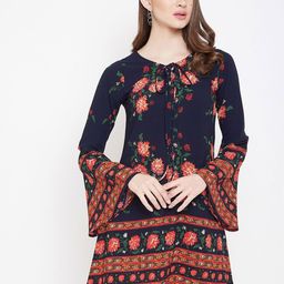 Berrylush Floral Print Tie-Up Neck Bell Sleeve A-Line Dress-image-90