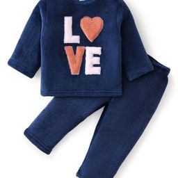 Babyhug 100% Cotton Full Sleeves Winter Wear Suit With Text Embroidery - Navy Blue-image-95