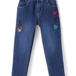 Babyhug Denim Full Length Sequins Detailing & Washed Stretchable Jeans - Blue-image-59