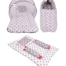 Toddylon Baby Mattress with Net New Born Sleeping Bag & 4 Pcs Gaddi Set - Grey-25