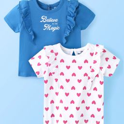 Doodle Poodle 100% Cotton Half Sleeves Text & Heart Printed T-Shirts Pack of 2 - Blue & White-picture-19