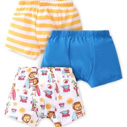 Babyhug 100% Cotton Knit Striped & Lion Printed Trunks Pack of 3 - Multicolour-picture-18