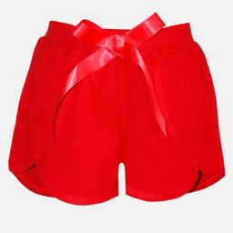 Kiddopanti Solid Bow Detailed Overlap Shorts - Red-image-30