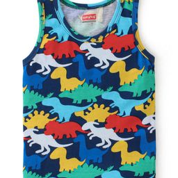 Babyhug 100% Cotton Knit Sleeveless Sando Dino Print - Multicolor-picture-16