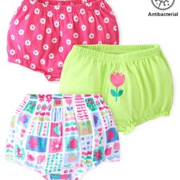 Babyhug 100% Cotton Knit Floral Printed Antibacterial Bloomers Pack of 3 - Multicolour-image-74