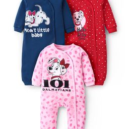 Babyhug Disney Cotton Knit Full Sleeves 101 Dalmatians Graphic Rompers Pack of 3 - Red Blue & Pink-image-23