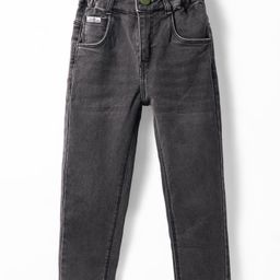 Olio Kids Woven Full Length Solid Denim Jeans - Black-image-9