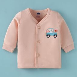 SimplyFleece Knit Full Sleeves Jhabla with Bear & Car Print - Light Peach-picture-19