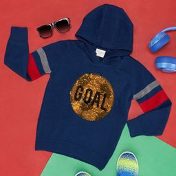 Pantaloons Junior Full Sleeves Sequins Embellished Hooded Sweater - Navy Blue-image-49