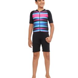 Bosky Swimwear Half Raglan Sleeves Legged Swimsuit Abstract Print - Black-picture-21