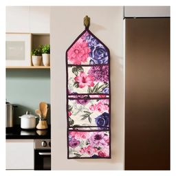 Kuber Industries Wall Hanging Organizer | Waterproof 3 Multi-Purpose Pocket | Quilted Fabric Stationary Organizer | Magazine Organizer | Foldable Document Holder | Pink Flower | Cream-image-60