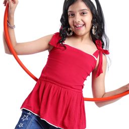 Pine Kids Woven Sleeveless Textured Top with Lace Detailing - Maroon-image-82