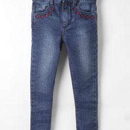 Under Fourteen Floral Embroidered Mild Washed Jeans - Navy Blue-image-2
