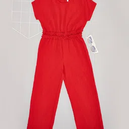 Pantaloons Junior Half Sleeves Solid Jumpsuit - Red-picture-27