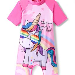 KIDLINGSS Half Raglan Sleeves Unicorn Printed Swimsuit - Pink-image-99
