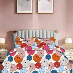 KIDS WONDERS Kids Print Flat Bed Sheet Design 14 With 2 Pillow Covers - smiley-picture-42