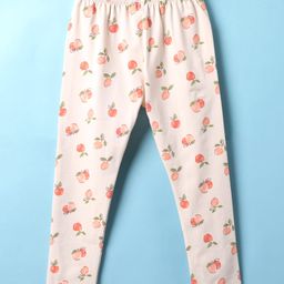 Evimo Single Jersey Knit Full Length Leggings with Cherry Print - Peach-image-79
