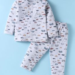 Pink Rabbit Single Jersey Knit Full Sleeves Co-Ord Night Suit with Vehicle Print- Grey-image-52