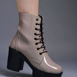 Shoetopia Solid Lace Ups Boots - Grey-image-93