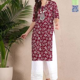 Anouk Rustic Selection Of 3 Floral Printed Round Neck Straight Kurtas-image-77