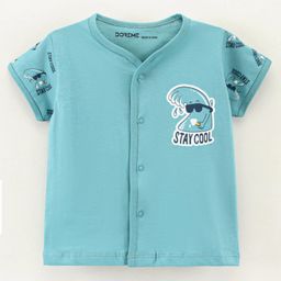 Doreme Shorts Sets Half Sleeves Tee & Shorts Set Text Print - Cobalt Blue image 2