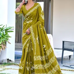 KALINI Floral Batik Block Printed Mulmul Cotton 1-Minute Ready to Wear Saree-picture-15