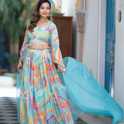 DIVASTRI Printed Semi-Stitched Lehenga & Unstitched Blouse With Dupatta image 3