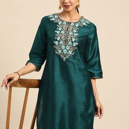 all about you Ethnic Motifs Embroidered Yoke Design Regular Sequinned Kurta with Palazzos-8