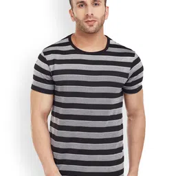 VIMAL JONNEY Men Black Striped Round Neck T-shirt-image-79