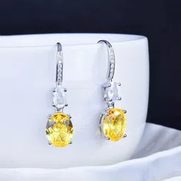 Jewels Galaxy Silver-Plated American Diamond Studded Square Shaped Drop Earrings-18