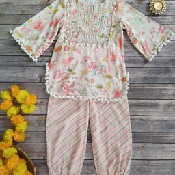 LABEL KANUPRIYA Girls Floral Yoke Design Regular Mirror Work Kurta with Salwar-picture-17