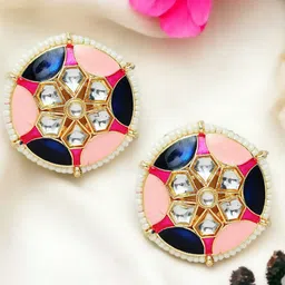 Anouk Silver-Plated Artificial Stones and Beaded Circular Shaped Meenakari Studs-32