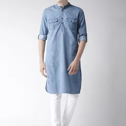 Style Quotient Men Blue Solid Denim Pathani Kurta-picture-34