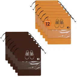 Kuber Industries Coffee Brown & Orange Colored 12 Pieces Printed Regular Shoes Organisers-44