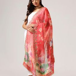 Kaizen TEXO FAB Printed Organza Dupatta with Sequinned image 3