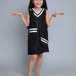 Pink Chick Girls V-Neck Sleeveless Cotton A-Line Dress With Matching Sling & Bow Clip-image-81