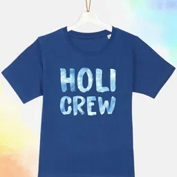 YK Kids Holi Blue Cotton Printed T-shirt-image-92
