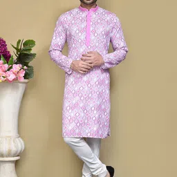 RANAK Men Printed Thread Work Handloom Kurta-image-9