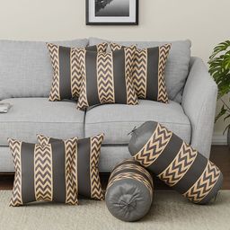 Kuber Industries Grey & Beige 7 Pieces Square Cushion & Bolster Cover-18