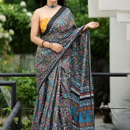 Anouk Women Teal Batik Printed Pure Cotton Saree-picture-18