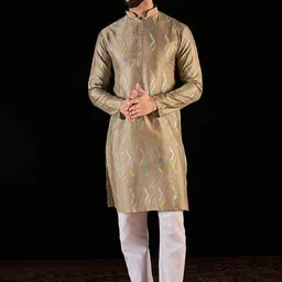 Anouk Cream Geometric Gotta Patti Embroidered Mandarina Collar straight Kurta-image-65