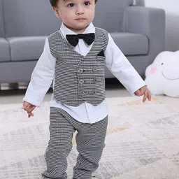 DEL LUNA Boys Checked Double-Breasted Waistcoat & Trouser With Shirt Suits-image-44