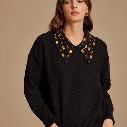 Kazo Women Embellishment Collar Textured Pullover-picture-29