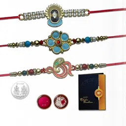 Rakhi Combo for Brother with Rakhi , Roli Chawal, Coin & Greeting Card-99