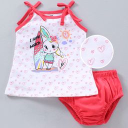 CUCUMBER Sleeveless Printed Cotton Slip & Bloomer Set - Red-picture-15