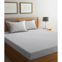 Arrabi Double Bed Cotton Bedsheet and Pillow Cover  Grey-34