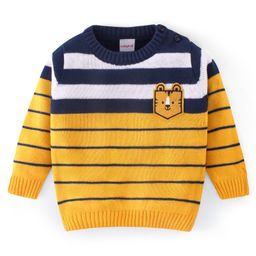 Babyhug 100% Acrylic Knit Full Sleeves Striped Sweater - Yellow & Navy Blue-picture-24