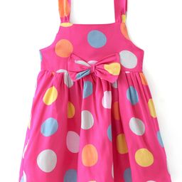 Babyhug Poplin Woven Singlet Sleeves Polka Dots Printed Frock - Pink-image-76